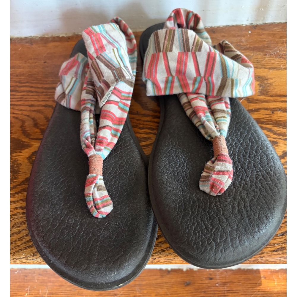 Sanuk Yoga Sling 2‎ Women 11 Multi Color Stripe Fabric Strap Sandals 1013335